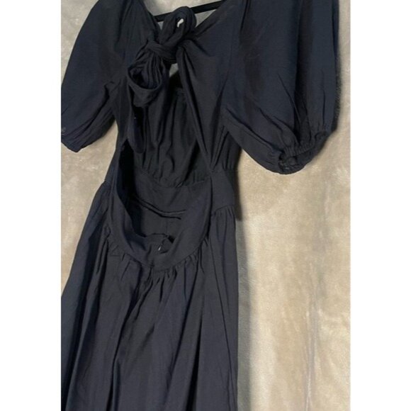 SHEIN Midi Black Backless Cut Out Puff Sleeve Self Tie Smocked Waist Scoop Neck - Picture 10 of 15